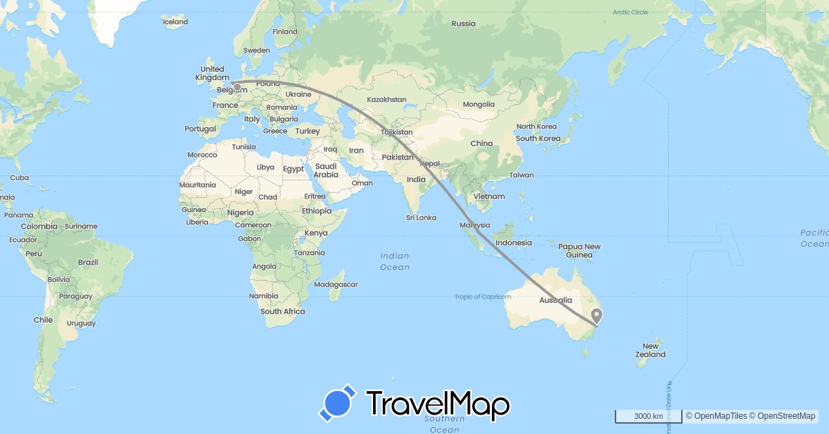 TravelMap itinerary: driving, plane in Australia, Germany, Indonesia, Netherlands, Singapore (Asia, Europe, Oceania)
