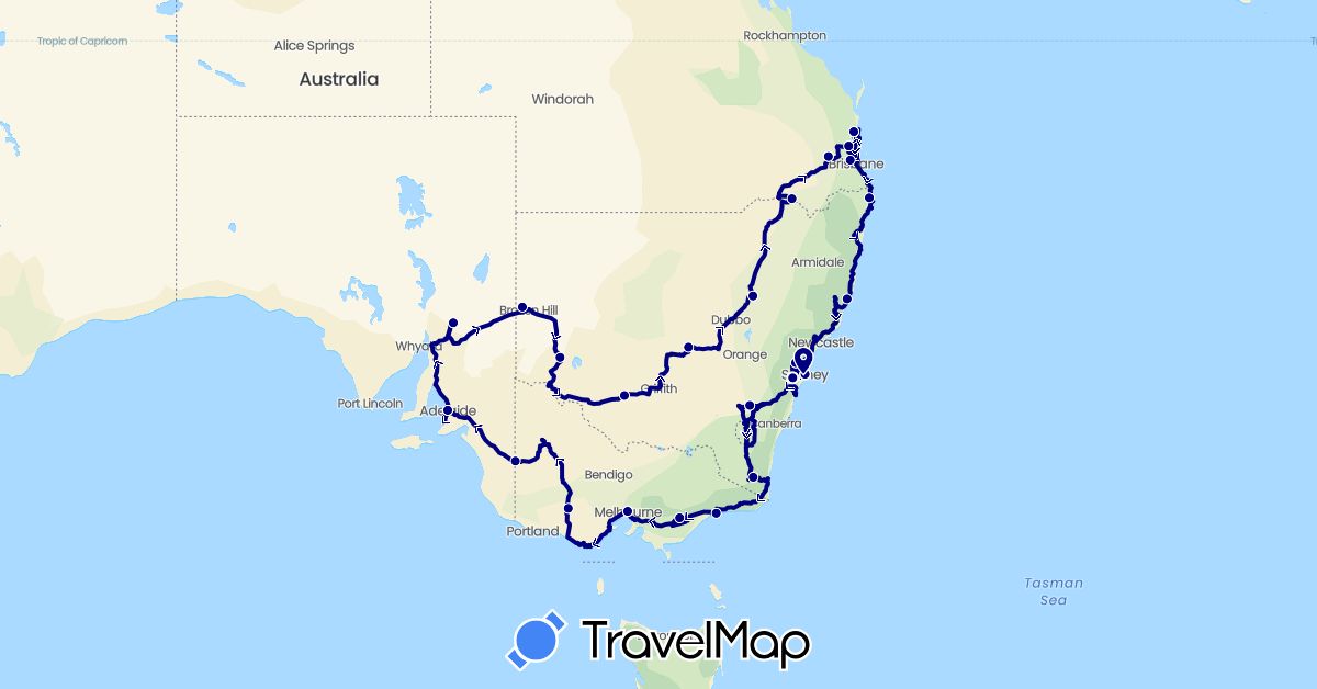TravelMap itinerary: driving in Australia, Finland (Europe, Oceania)